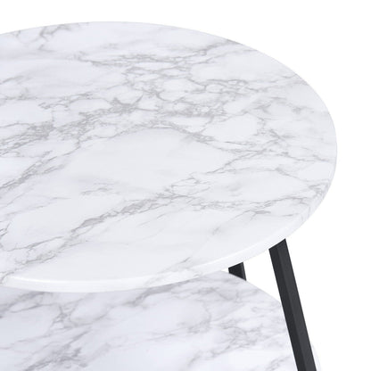 18" Black And Marble White Manufactured Wood And Steel Round End Table