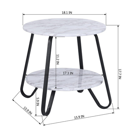 18" Black And Marble White Manufactured Wood And Steel Round End Table
