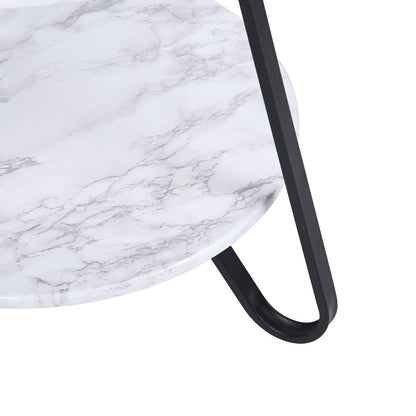 18" Black And Marble White Manufactured Wood And Steel Round End Table