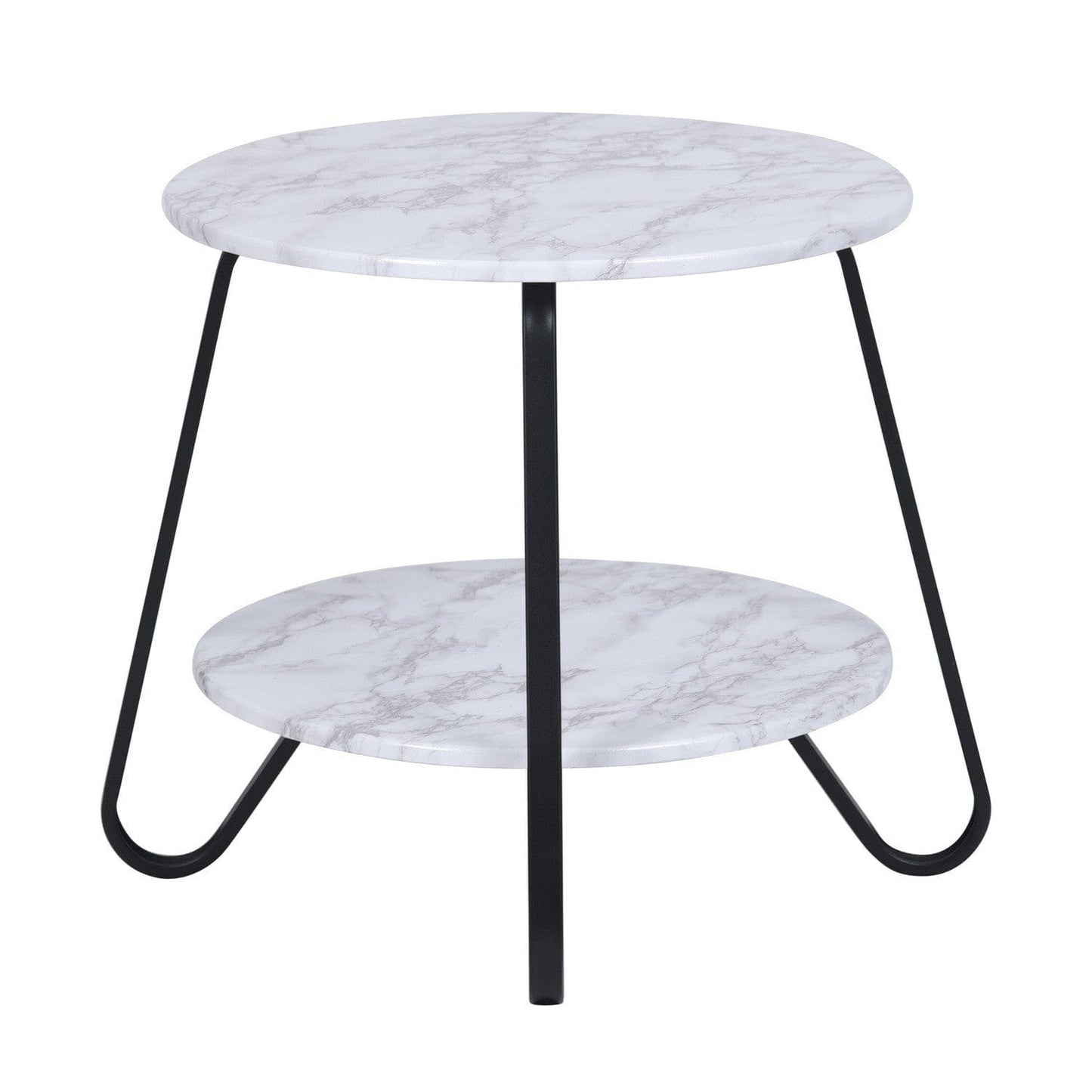 18" Black And Marble White Manufactured Wood And Steel Round End Table