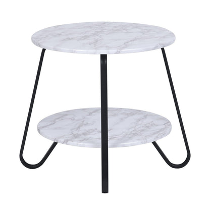 18" Black And Marble White Manufactured Wood And Steel Round End Table