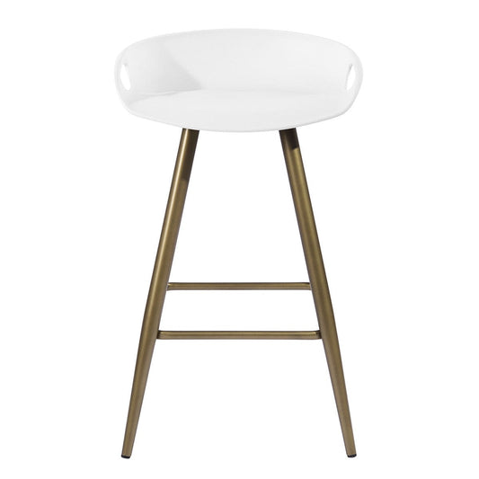 Set Of Two 29" White And Bronze Steel Low Back Counter Height Bar Chairs With Footrest