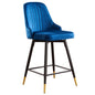 Set Of Two 35" Blue Velvet And Black Bar Chairs