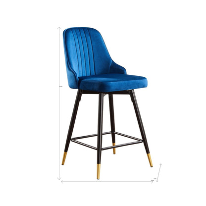 Set Of Two 35" Blue Velvet And Black Bar Chairs
