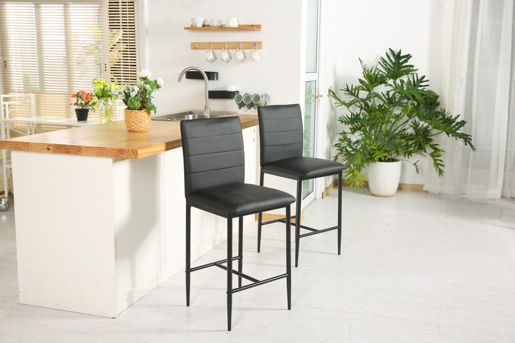 Set Of Two 40" Black Faux Leather And Steel Bar Chairs