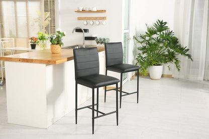 Set Of Two 40" Black Faux Leather And Steel Bar Chairs