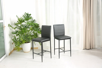 Set Of Two 40" Black Faux Leather And Steel Bar Chairs