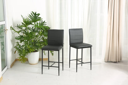 Set Of Two 40" Black Faux Leather And Steel Bar Chairs