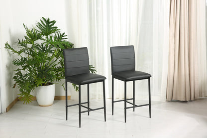 Set Of Two 40" Black Faux Leather And Steel Bar Chairs