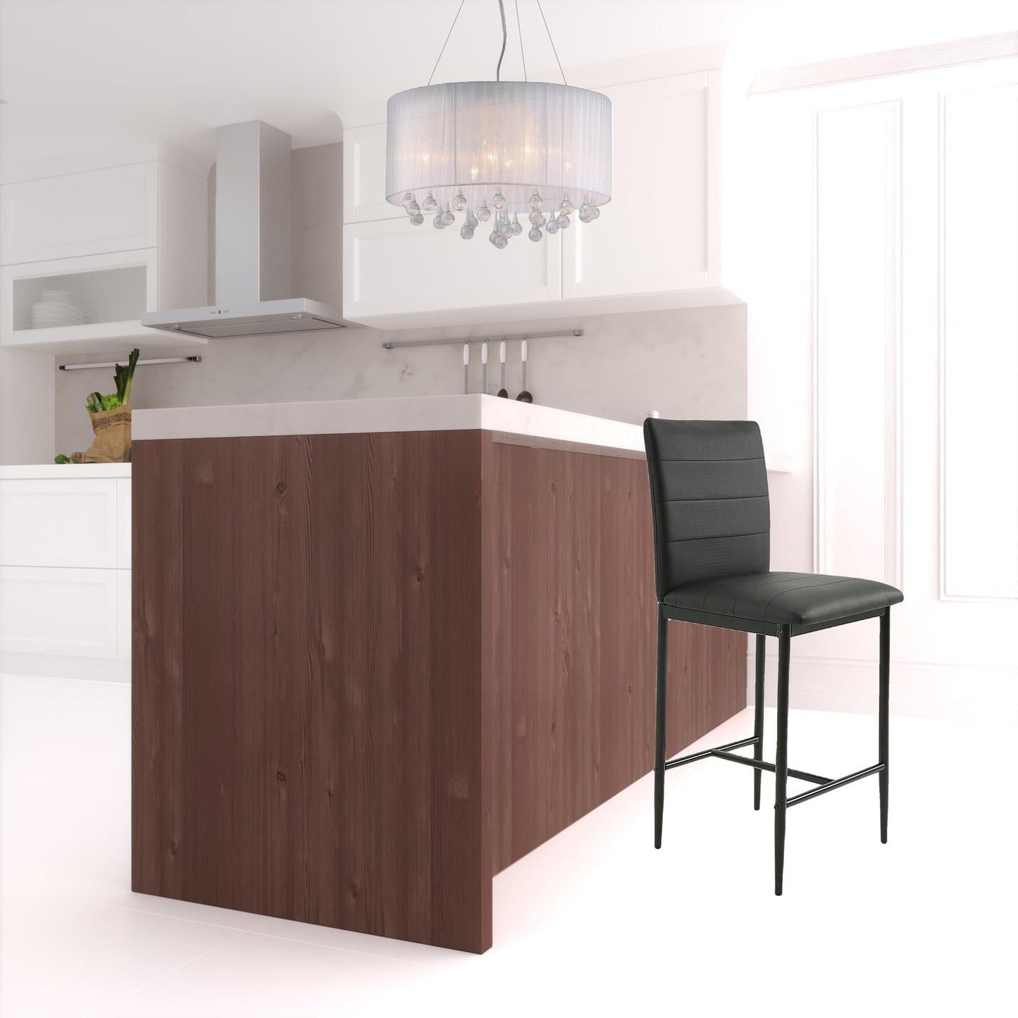 Set Of Two 40" Black Faux Leather And Steel Bar Chairs