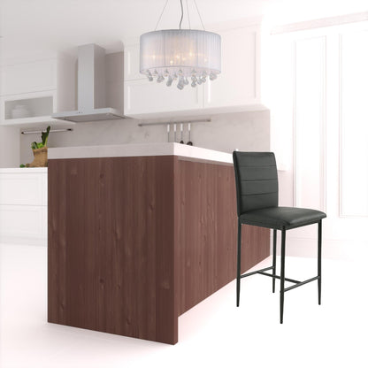 Set Of Two 40" Black Faux Leather And Steel Bar Chairs