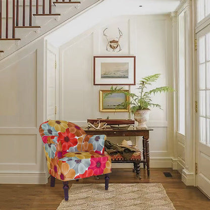 29" Red Gray And Brown Polyester Blend Floral Arm Chair