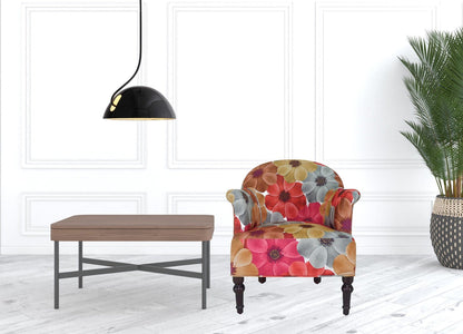 29" Red Gray And Brown Polyester Blend Floral Arm Chair