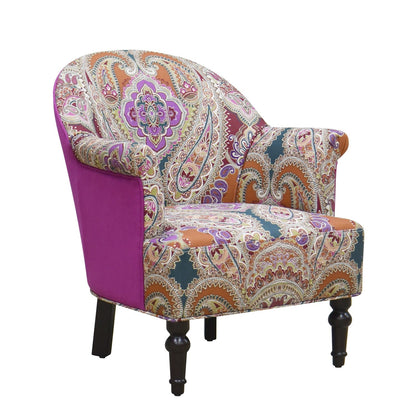 29" Purple Teal And Brown Polyester Blend Paisley Arm Chair