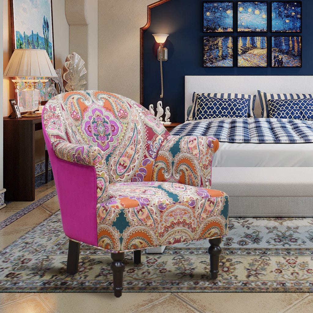 29" Purple Teal And Brown Polyester Blend Paisley Arm Chair