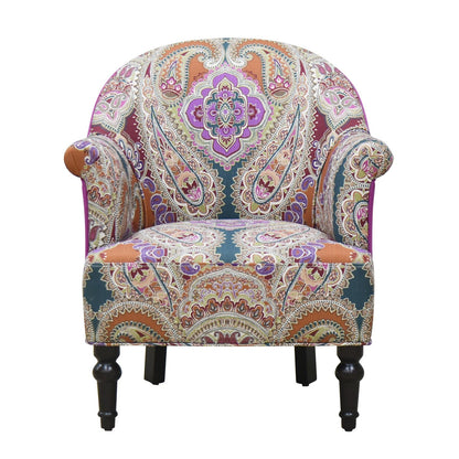 29" Purple Teal And Brown Polyester Blend Paisley Arm Chair