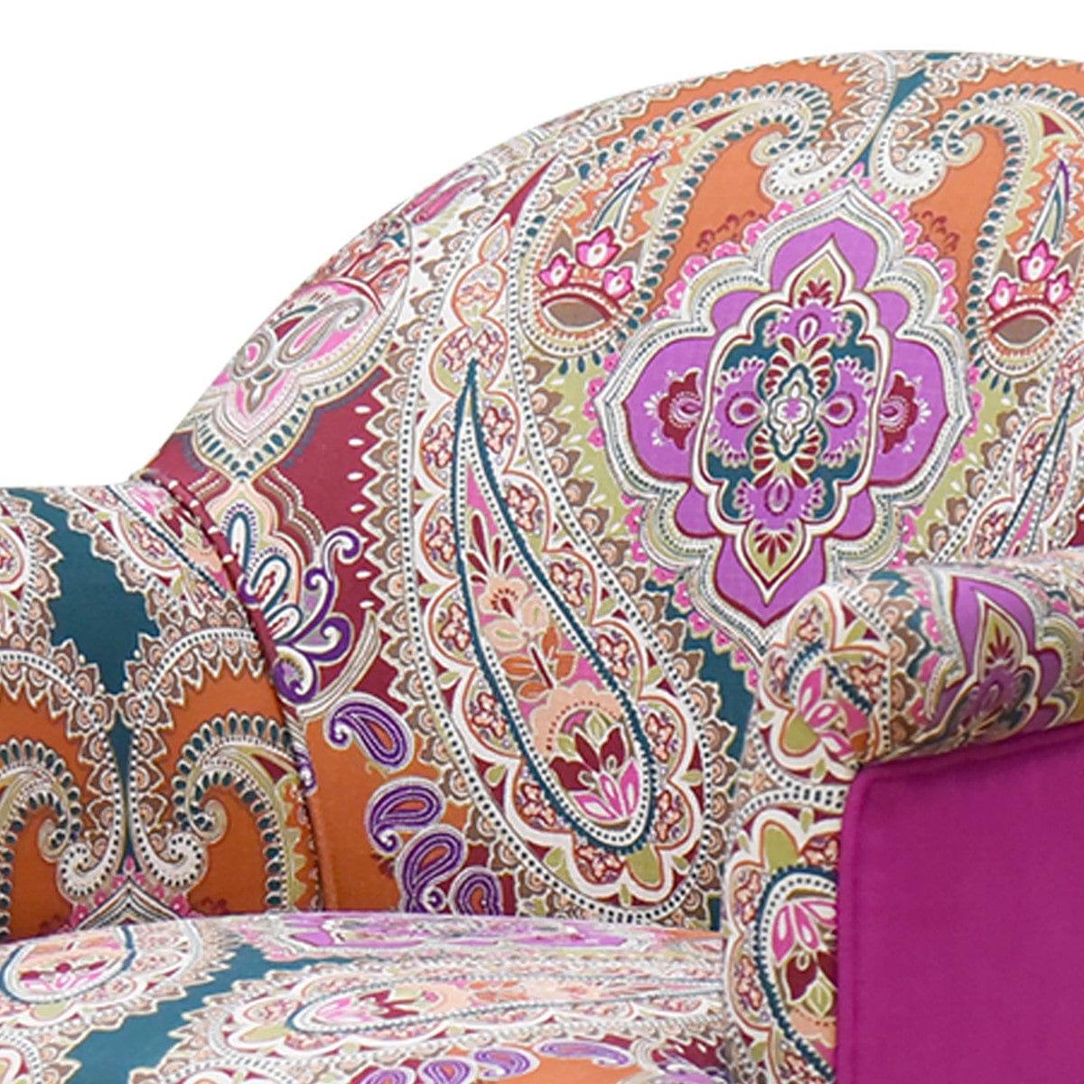 29" Purple Teal And Brown Polyester Blend Paisley Arm Chair
