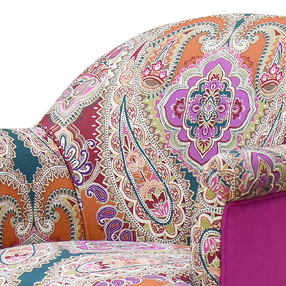 29" Purple Teal And Brown Polyester Blend Paisley Arm Chair