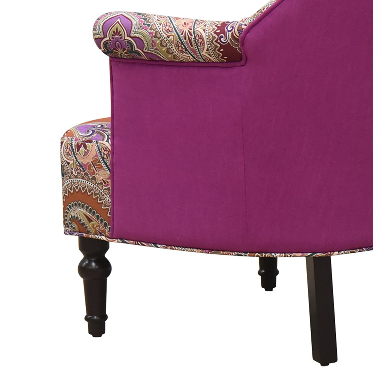 29" Purple Teal And Brown Polyester Blend Paisley Arm Chair