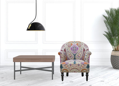 29" Purple Teal And Brown Polyester Blend Paisley Arm Chair