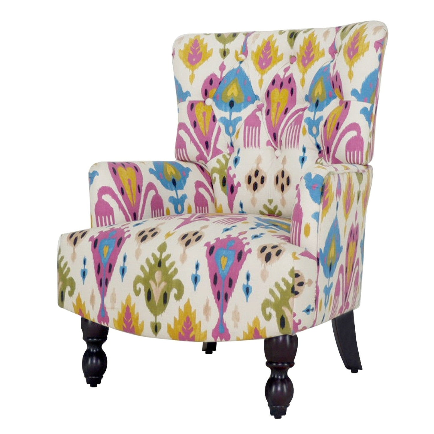 28" Pink Lemongrass And Brown Polyester Blend Abstract Floral Arm Chair