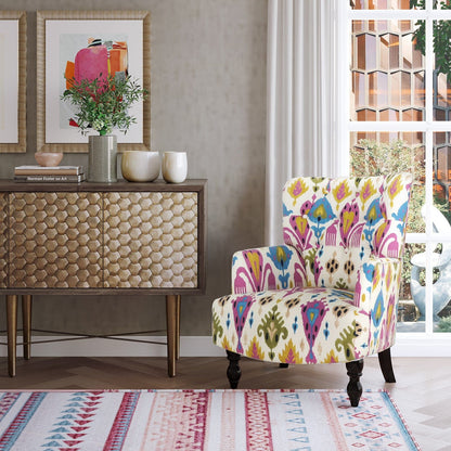 28" Pink Lemongrass And Brown Polyester Blend Abstract Floral Arm Chair