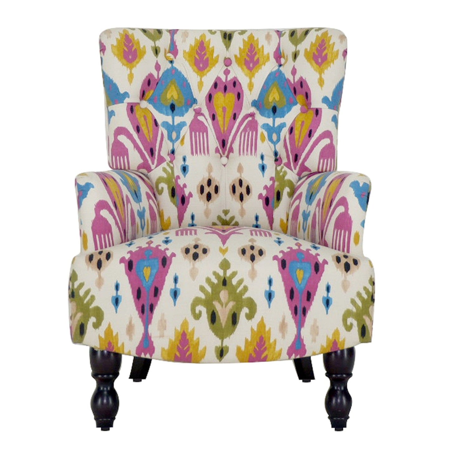 28" Pink Lemongrass And Brown Polyester Blend Abstract Floral Arm Chair