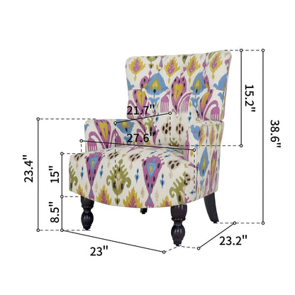 28" Pink Lemongrass And Brown Polyester Blend Abstract Floral Arm Chair