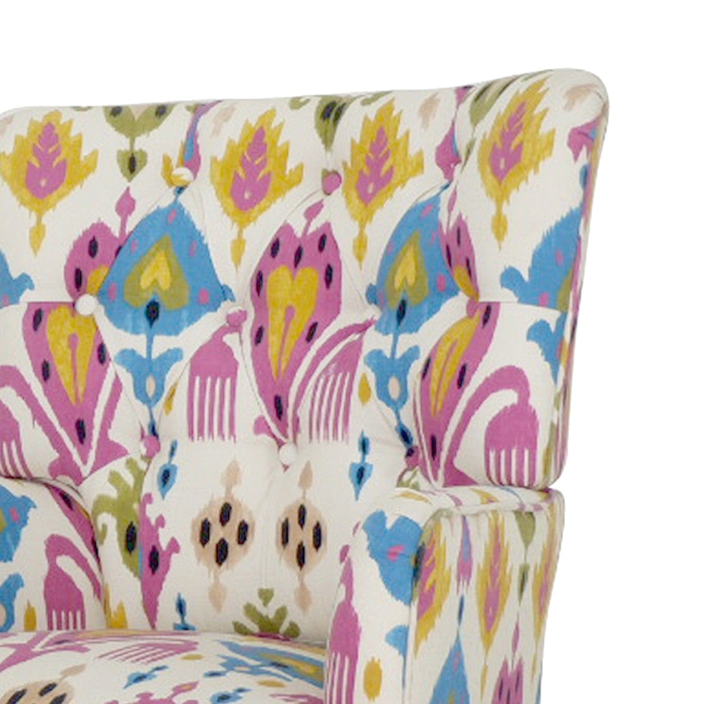 28" Pink Lemongrass And Brown Polyester Blend Abstract Floral Arm Chair