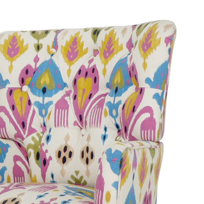 28" Pink Lemongrass And Brown Polyester Blend Abstract Floral Arm Chair