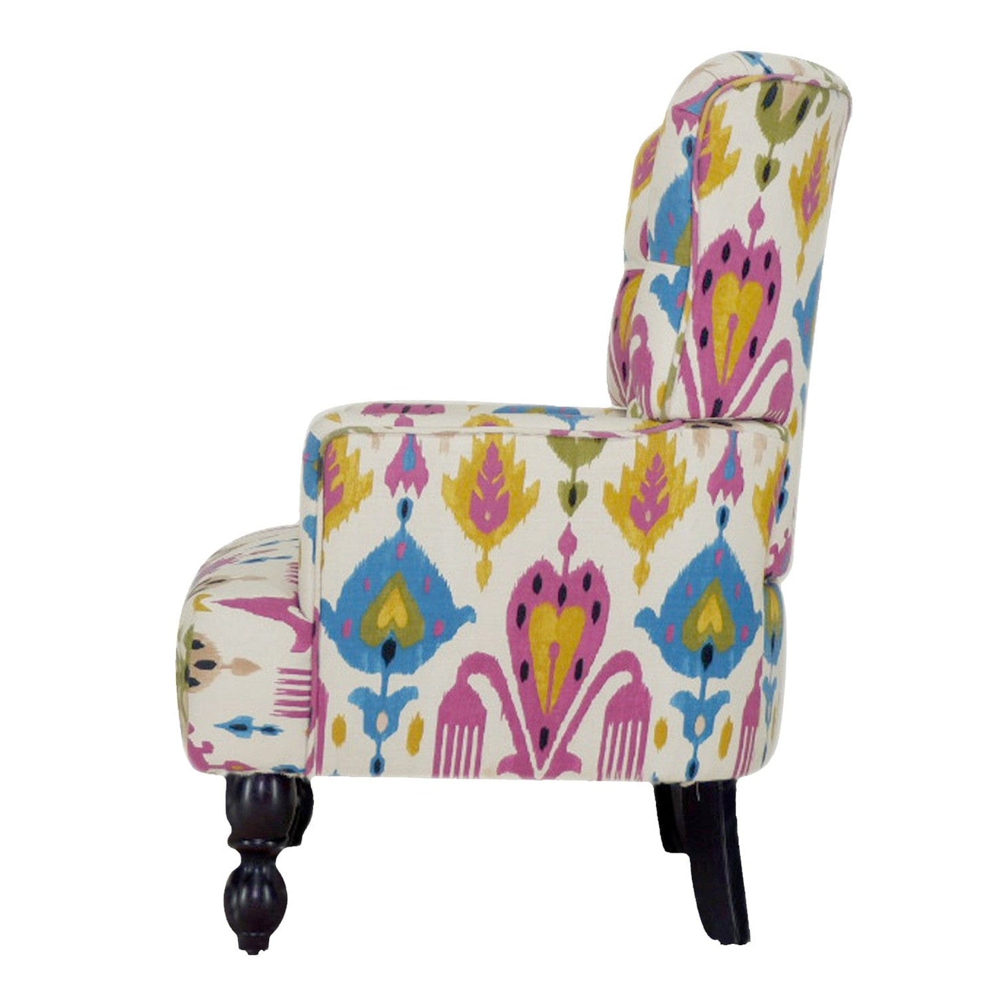 28" Pink Lemongrass And Brown Polyester Blend Abstract Floral Arm Chair