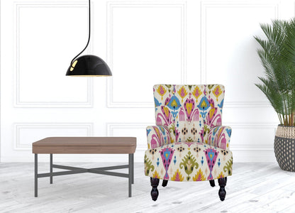 28" Pink Lemongrass And Brown Polyester Blend Abstract Floral Arm Chair