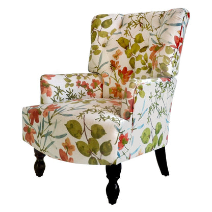 28" Green Coral And Brown Polyester Blend Floral Arm Chair