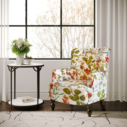 28" Green Coral And Brown Polyester Blend Floral Arm Chair