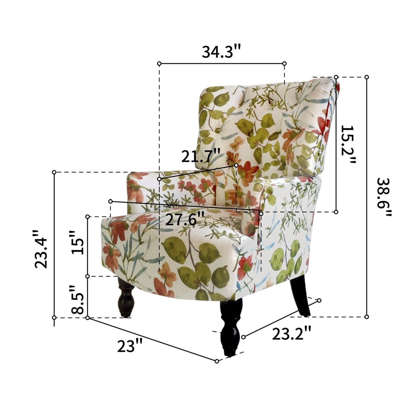 28" Green Coral And Brown Polyester Blend Floral Arm Chair