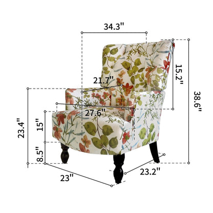 28" Green Coral And Brown Polyester Blend Floral Arm Chair