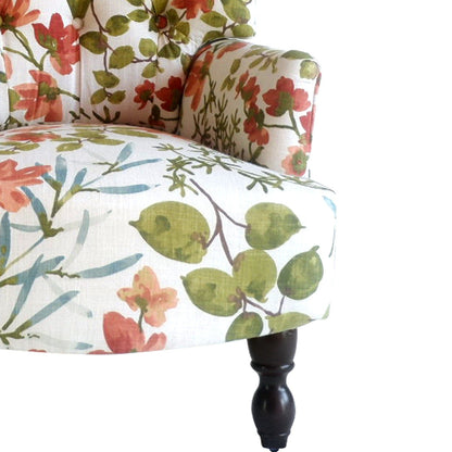 28" Green Coral And Brown Polyester Blend Floral Arm Chair