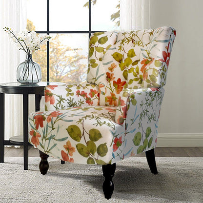 28" Green Coral And Brown Polyester Blend Floral Arm Chair