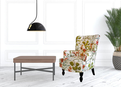 28" Green Coral And Brown Polyester Blend Floral Arm Chair