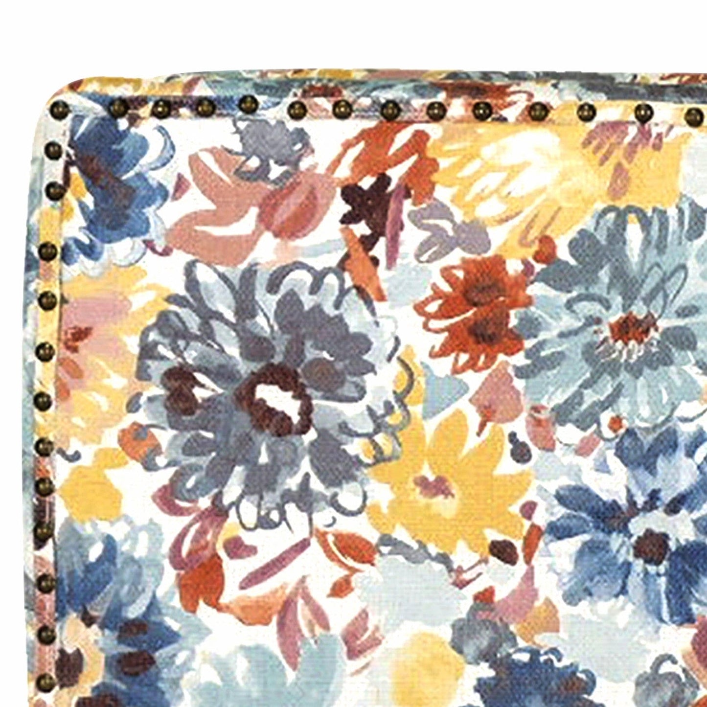 29" Blue Yellow And Brown Polyester Blend Floral Arm Chair