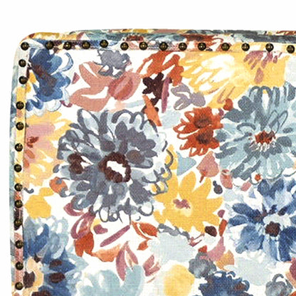 29" Blue Yellow And Brown Polyester Blend Floral Arm Chair