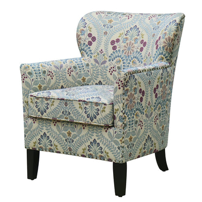 29" Blue Cream And Brown Polyester Blend Floral Arm Chair