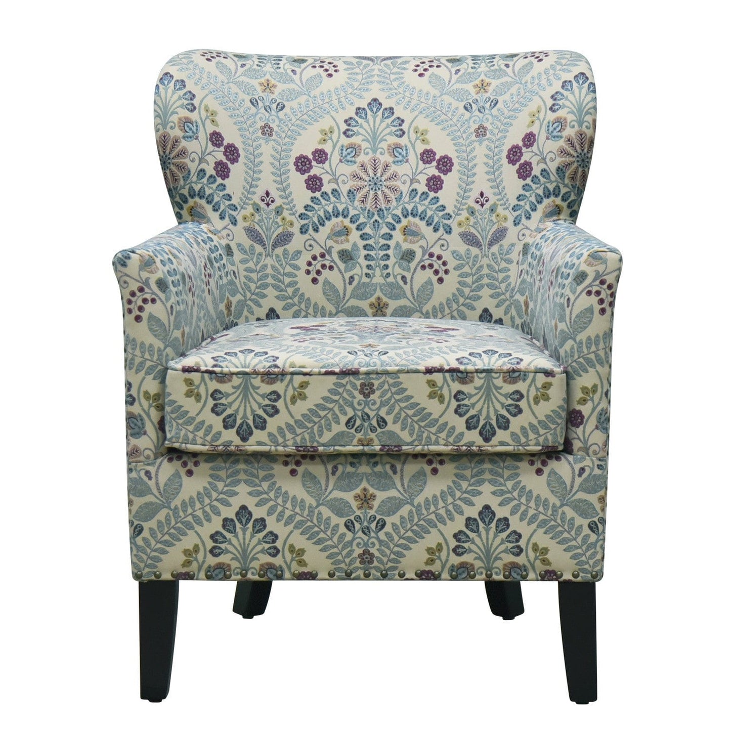 29" Blue Cream And Brown Polyester Blend Floral Arm Chair