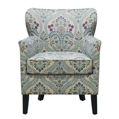 29" Blue Cream And Brown Polyester Blend Floral Arm Chair
