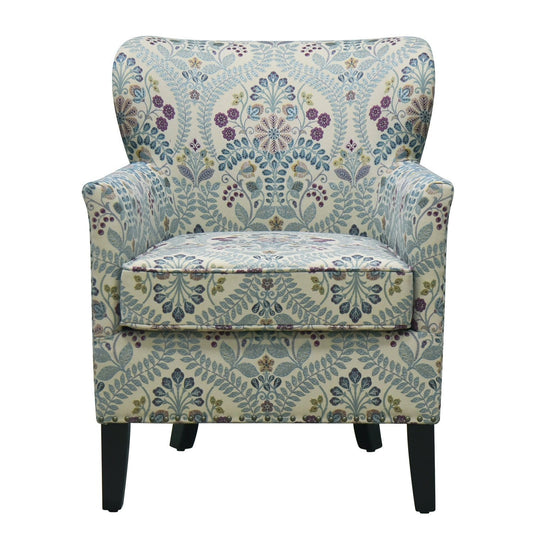29" Blue Cream And Brown Polyester Blend Floral Arm Chair