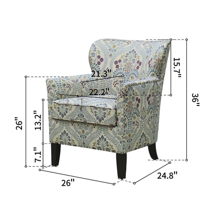 29" Blue Cream And Brown Polyester Blend Floral Arm Chair