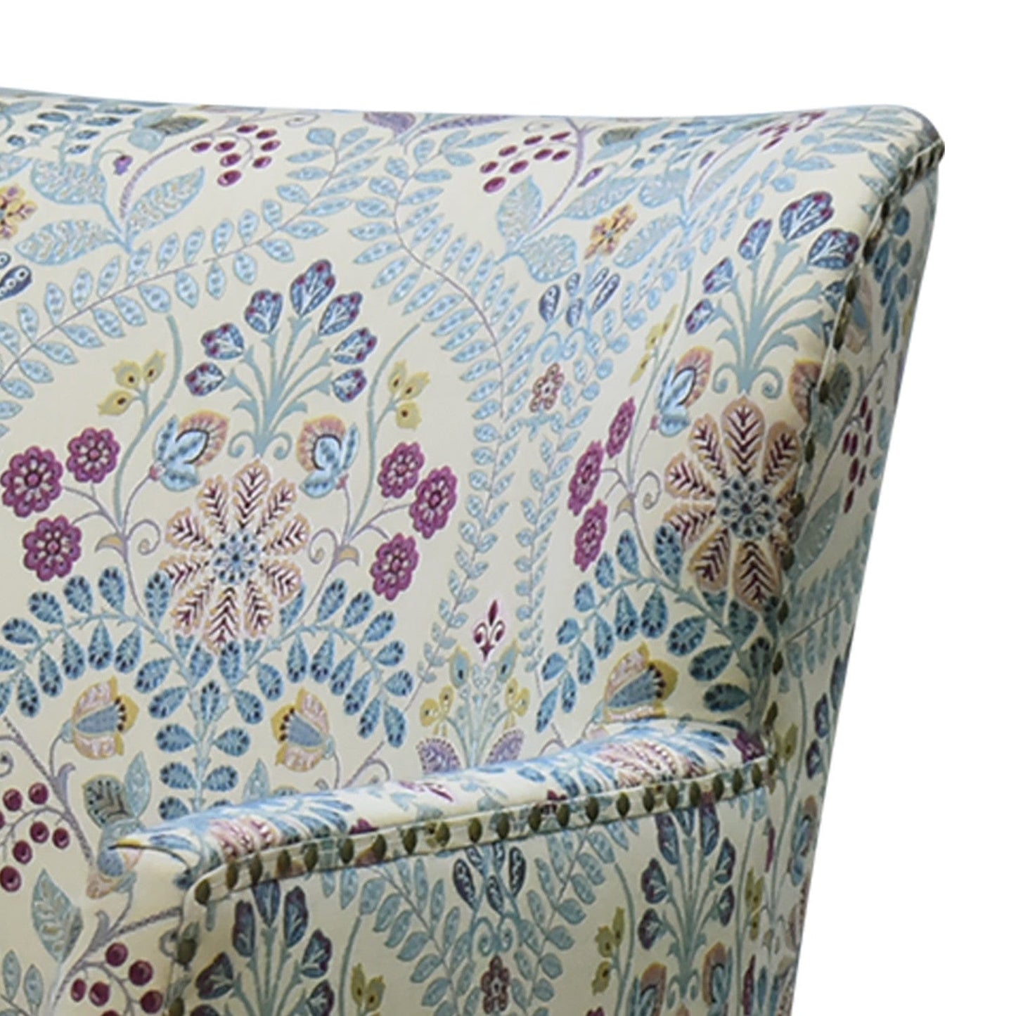 29" Blue Cream And Brown Polyester Blend Floral Arm Chair