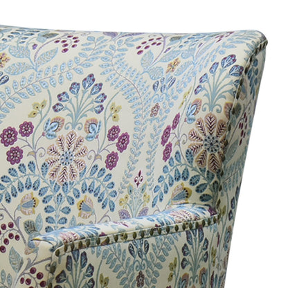 29" Blue Cream And Brown Polyester Blend Floral Arm Chair