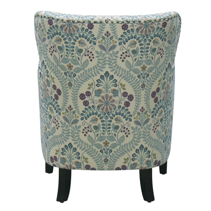 29" Blue Cream And Brown Polyester Blend Floral Arm Chair