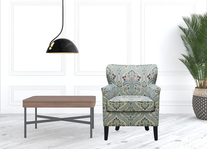 29" Blue Cream And Brown Polyester Blend Floral Arm Chair